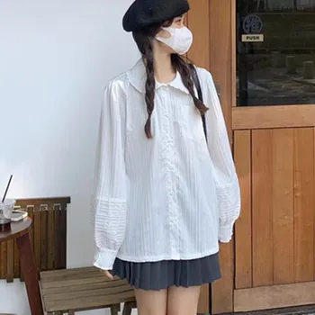 Дамски памучен риза в невидима лента, скъпа Свободна риза с дълъг ръкав, потници, пролет-есен - Изображение 2  