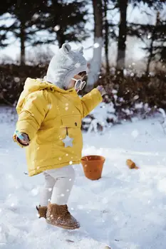 Детска определяне и ватная яке, дрехи с памучна подплата, шапка с голям кожа яка, дебела топло яке, ски костюм - Изображение 2  