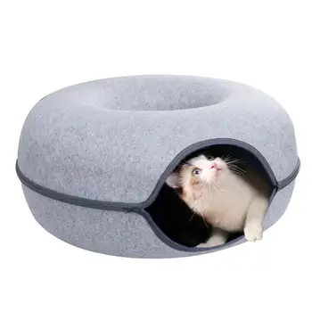 Легло-тунел за котки, Разглобяема кръгла фетровая играчка за котки-тръби с отвор за очите, поничка, Котешки къщичка за малките домашни любимци, зайчета, котенца, кученца, кучета - Изображение 1  