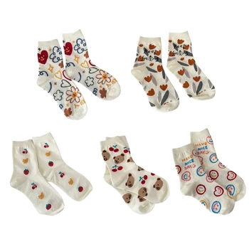 1 чифт цветни анимационни забавни чорапи, Коледни чорапи, подарък чорапи със средна дължина - Изображение 1  