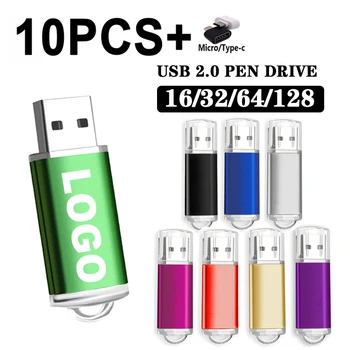 10 Броя Свободни Потребителски USB-флешек 4 GB 8 GB 16 GB Флаш памет 32 GB И 64 GB USB-памети Pendrive 128 MB 256 MB 512 MB Подарък Карта Памет - Изображение 1  