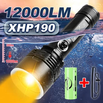 12000LM XHP190 Гмуркане Фенерче Жълто / Бяла Светлина, Акумулаторна батерия Гмуркане Факел XHP50 Водоустойчива Лампа 1000 м Подводен Фенер - Изображение 1  