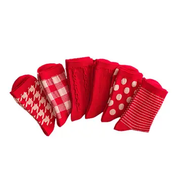 2 ЧИФТА Нови женски чорапи, чорапи в карирани и шарени, есенно-зимни удобни дълги чорапи в стил харадзюку червен цвят, ретро стил, дамска мода - Изображение 2  