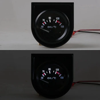 2 елемента, 2-инчов 52 мм 12V Бял led показалеца на температурата на маслото в кола С датчик Черен - Изображение 2  