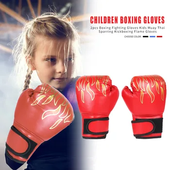 2 елемента Здрави Боксови Ръкавици От Висококачествена Изкуствена Кожа За Тренировки С Бойно Пламък, Детски Ръкавици За Спарринга Муай Тай, За Дете 3-12 Години - Изображение 1  