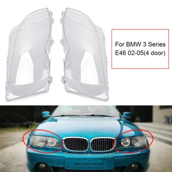 2 елемента Пластмасов със Стъклен Капак на Фаровете на Автомобила Автомобили Фар На Светлината Обектив за BMW Серия 3 E46 02-05 (4 врати) от Дясно на Ляво - Изображение 1  
