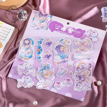 2 опаковки от серията Cat Peach Dream с това сладко момиче карикатура, ръчни стикери за декорация на материали, 4 опаковане на леки печатни материали за бродерия - Изображение 1  