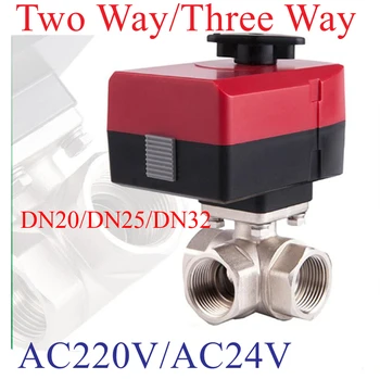 2-шаси / 3-ходова ръчен и автоматичен електрически клапан, месинг сферичен кран с електрически люк AC220V / AC24V DN20 DN25 DN32 - Изображение 1  