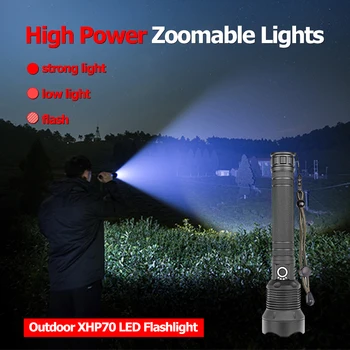 2000ЛМ фенерче USB акумулаторна батерия led фенерче XHP70 3 режима на IPX4 Водоустойчив супер ярка лампа за къмпинг, риболов, туризъм - Изображение 1  