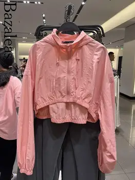 2023 Bazaleas Store Трафика на дамски сака-якета розов цвят, съкратен якета с качулка, официално облекло - Изображение 1  