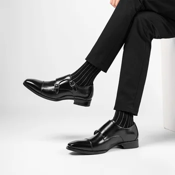 2024 Летни Нови мъжки триточкови ежедневни кожени обувки, Кожени бизнес мъжки кожени обувки за мъж, на модела тънки обувки за мъже - Изображение 1  