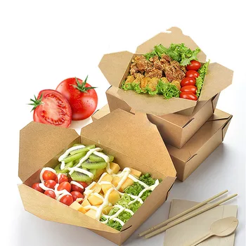 20pcs Обяд-бокс от Крафт-хартия за Еднократна употреба са екологично чисти Bento на храна за вкъщи, закуски, Подарък кутия за бонбони, Жиронепроницаемая опаковки, Картонени кутии - Изображение 1  
