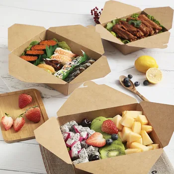 20pcs Обяд-бокс от Крафт-хартия за Еднократна употреба са екологично чисти Bento на храна за вкъщи, закуски, Подарък кутия за бонбони, Жиронепроницаемая опаковки, Картонени кутии - Изображение 2  