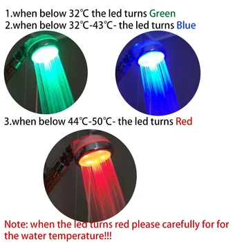 3 Цвята led осветление, Накрайник за душ, Контрол на температурата, Спестяване на вода под високо налягане, аксесоари за душ за баня и спа - Изображение 2  
