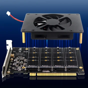 4-Дискова дънна Платка PCIE Дърва Карта с Радиатор PCIEX16 NVME M. 2 MKEY SSD Разширение на RAID-масив 4 X 32 gbps - Изображение 2  