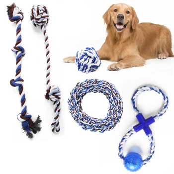 5 парчета на Кучешката моляр за ези-за кучета малки и големи кучета Тежкотоварни комплект от 5 памучни въжета - Изображение 1  