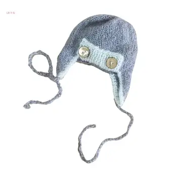 51BA Уникална мохеровая шапчица за новородено, очарователна шапчица-капор за фотография - Изображение 2  