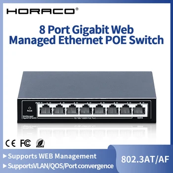 8-портов Gigabit POE комутатор HORACO Уеб-управление на Мрежов комутатор 1000 М Hub Интернет-ивица с широчина на честотната лента 16G Защита от светкавици - Изображение 1  