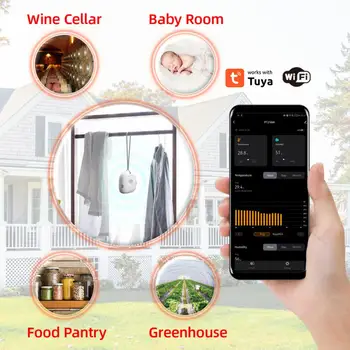 CORUI Sasha Wifi Интелигентен сензор за температура и влажност на въздуха, влагомер за помещения с LCD дисплей, дистанционно управление чрез приложение - Изображение 2  