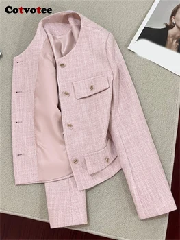 Cotvotee Розово яке Дамски 2024 Пролет Лято, Новата мода офис женски Свободни якета копчета, всеки ден палто с кръгло деколте и дълъг ръкав. - Изображение 1  