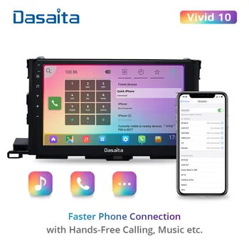Dasaita Vivid за радиото на автомобила на Toyota Highlander 2015 2016 2017 2018 Apple Carplay Android Auto Навигация със сензорен екран 10,2 