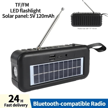 FM-преносим радиодинамик, съвместим с Bluetooth 5.0, външен високоговорител на слънчева енергия, радио, led фенерче с телескопична антена - Изображение 1  