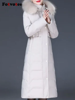 Fotvotee Зимно палто, дамски naka яке, Корейската мода Елегантни Дамски дрехи, Изолирана Топли Дълги паркове, палта, Градинска дрехи, връхни дрехи - Изображение 1  