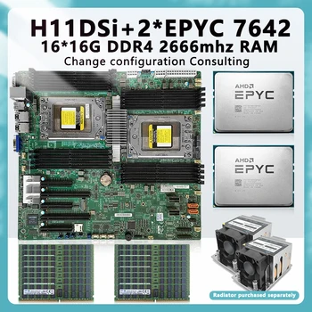 H11DSi ЗА дънната платка Socket SP3 + 2 * EPYC 7642 48C/96T 225 Watts TDP CPU + 16* 16 GB = 256 GB оперативна памет DDR4 2666 Mhz RECC-памет - Изображение 1  