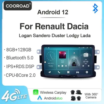 IPS Auto Android 12 Carplay Автомобили Радионавигация GPS 8G + 128 GB, Bluetooth Wifi DSP За Renault Dacia Duster Sandero, Logan Captur - Изображение 1  