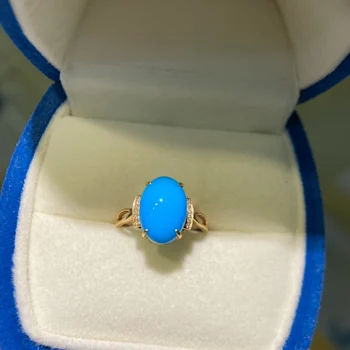 JHY2024 G18K От чисто злато, 18 Карата, Естествена Синя Тюркоаз, Скъпоценни камъни, Диаманти 13 * 9,1 мм, Дамски Ежедневни Спортни пръстени - Изображение 1  