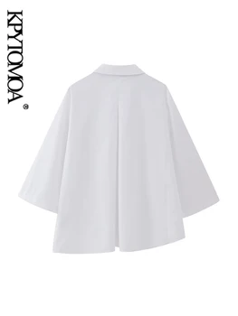 KPYTOMOA/ Дамски модни асиметрични ризи в сгъвката, реколта дамски блузи копчета с ръкав три четвърти, блузи, шик върховете - Изображение 2  