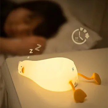 Led нощна светлина Патица ночники USB Акумулаторна мультяшная силиконова лампа с поглаживающим ключа За деца Декор на детска спални Подарък за рожден Ден - Изображение 1  