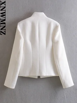 XNWMNZ Дамска мода 2023, Сако с висока яка, дамско винтажное палто с дълъг ръкав и джоб копчета, Универсално дамско палто - Изображение 2  