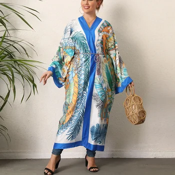 XPAY 2024, Нова жилетка-кимоно, дъждобран с дълги ръкави от изкуствена коприна, Винтажное етническа рокля с принтом, солнцезащитная облекло - Изображение 1  