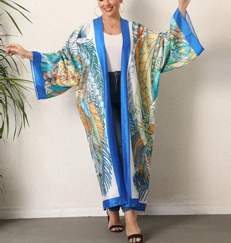 XPAY 2024, Нова жилетка-кимоно, дъждобран с дълги ръкави от изкуствена коприна, Винтажное етническа рокля с принтом, солнцезащитная облекло - Изображение 2  