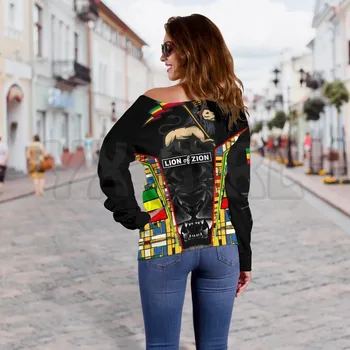 YX МОМИЧЕ Greek Life, Цвят хартата Етиопия, нов 3D-принтом лъв, Жена случайни пуловер с дълъг ръкав, пуловер - Изображение 2  