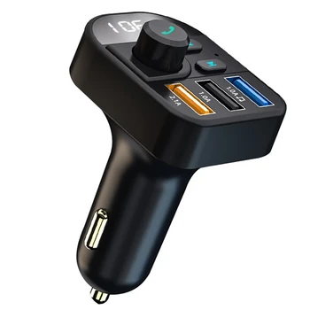 Автомобилен Bluetooth 5.0 FM-предавател, хендсфри, U-дисков чейнджър MP3 плейър, 3 порта USB-зарядно устройство за аксесоари за интериора на колата - Изображение 1  