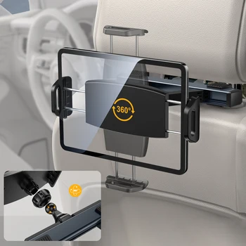 Автомобилна стойка за таблет и телефон, телескопична стойка за маса, облегалка на задната седалка, въртящи се на 360 градуса, поставя се в кола за iPad, Samsung Lenovo Xiaomi, Зажимная-часова рецепция - Изображение 1  