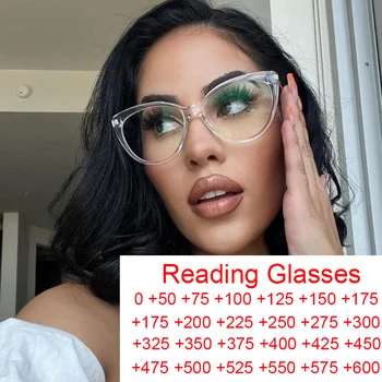 Анти-Синя светлина, Секси очила за четене в прозрачни рамки с кошачьим око, Дамски Модни Компютърни очила, Прозрачни очила по рецепта + 1 - Изображение 1  