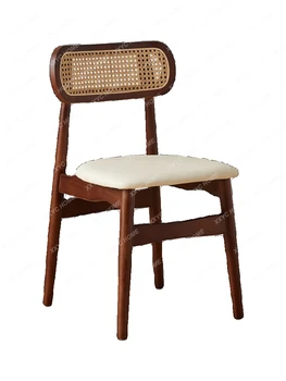 Античен маса за хранене, стол от масивно дърво, домашен удобен стол за хранене, напреднал стол от черен ратан - Изображение 2  