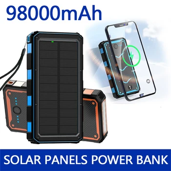 Банка хранене на слънчеви панели Безжична зареждане на мобилен източник на захранване 98000 ма с Кемпинговой Лампа Зарядно Устройство За Мобилни Телефони USB Портове на Батерията - Изображение 1  