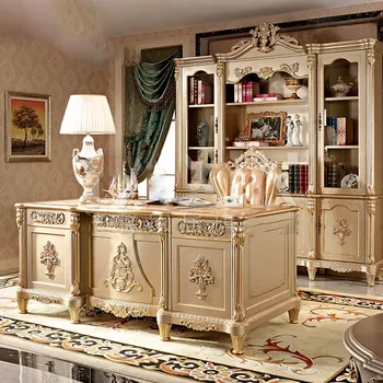 Бюро от масивно дърво в европейски стил, бюро за голямо семейство, луксозен бюро в европейски стил, маса на шефа, мебели за кабинет на вила - Изображение 1  