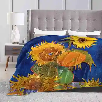 Ван Гог-Ваза с пет слънчогледи Благородна Удобно легло, Диван, Меко одеяло Слънчогледи на Ван Гог 