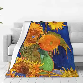 Ван Гог-Ваза с пет слънчогледи Благородна Удобно легло, Диван, Меко одеяло Слънчогледи на Ван Гог 