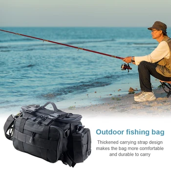 Голям голям чанта за риболовни принадлежности, с много джобове, чанта за съхранение на принадлежности, дебели каишка с дръжка за пътуване на открито, лов, Риболов - Изображение 2  