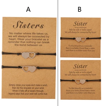 Гривна-визитка за сестрите, комплект от 2 теми, европейския и американския креативен гривна за добри приятели във формата на сърце от неръждаема стомана - Изображение 1  