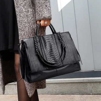 Дамска чанта луксозни прости чанти от крокодилска кожа от Веригата на Женската чанта през рамо голяма черна чанта - Изображение 2  