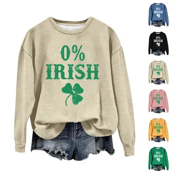 Дамски hoody с качулка зелен цвят, с принтом, ризи с дълъг ръкав За жени, пуловер Sharock, дамски hoody с принтом Slainte, ирландски - Изображение 1  