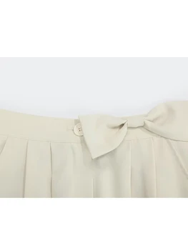 Дамски панталони във френски стил ретро, обикновена, 2023, нови модни директни офис панталони с широки штанинами, Винтажное украса лък, Просто - Изображение 2  