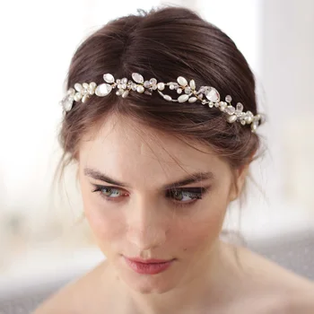 Дамски романтична сватба ленти с кристали, лента за коса с ръчно изработени, златна диадема, сватбени шапки за аксесоари за коса - Изображение 2  